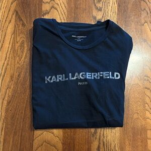 Karl Lagerfeld Navy Crewneck T-Shirt with Metallic Logo